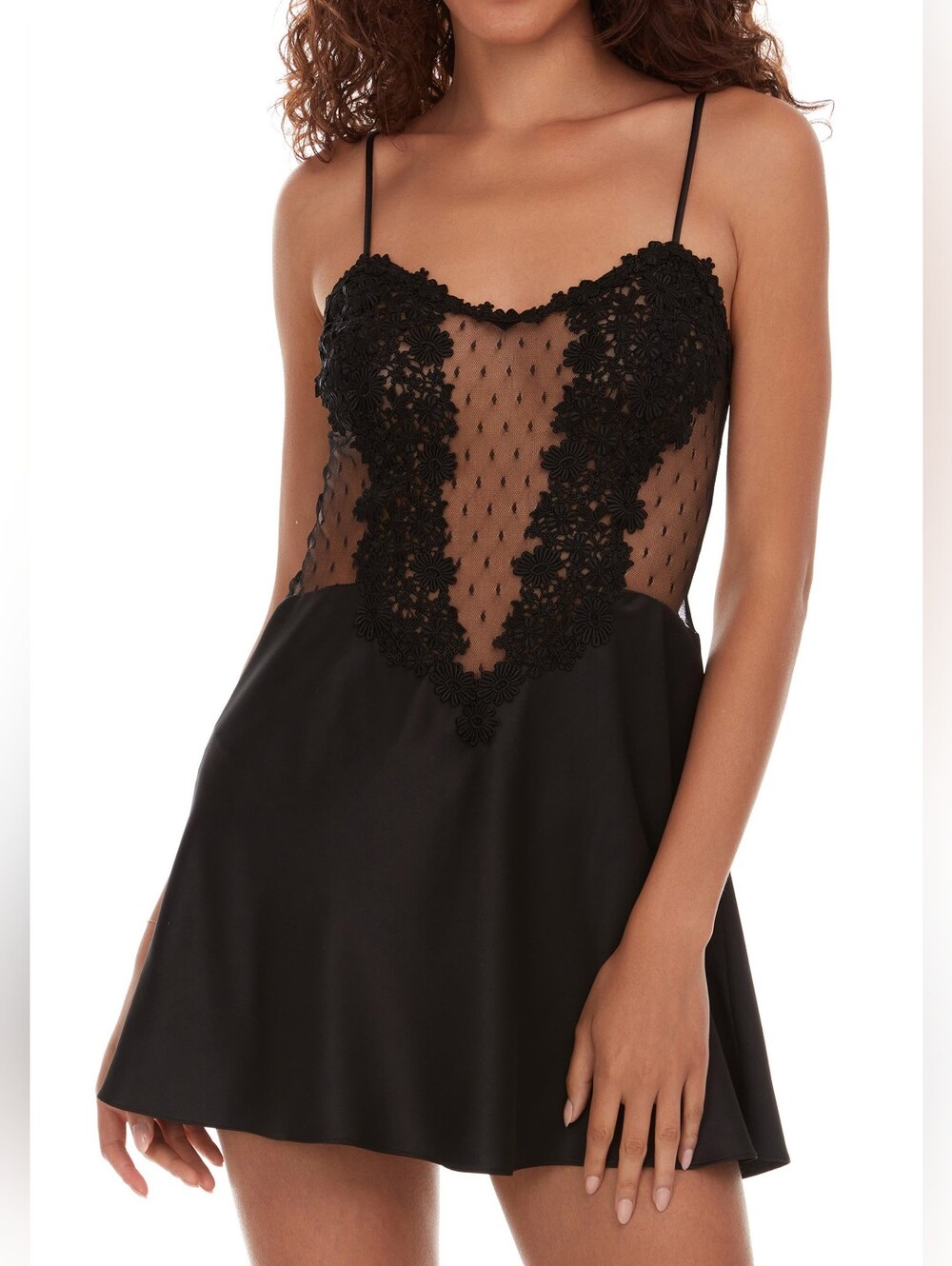 Flora Nikrooz Showstopper Chemise Size Medium Midnight Black